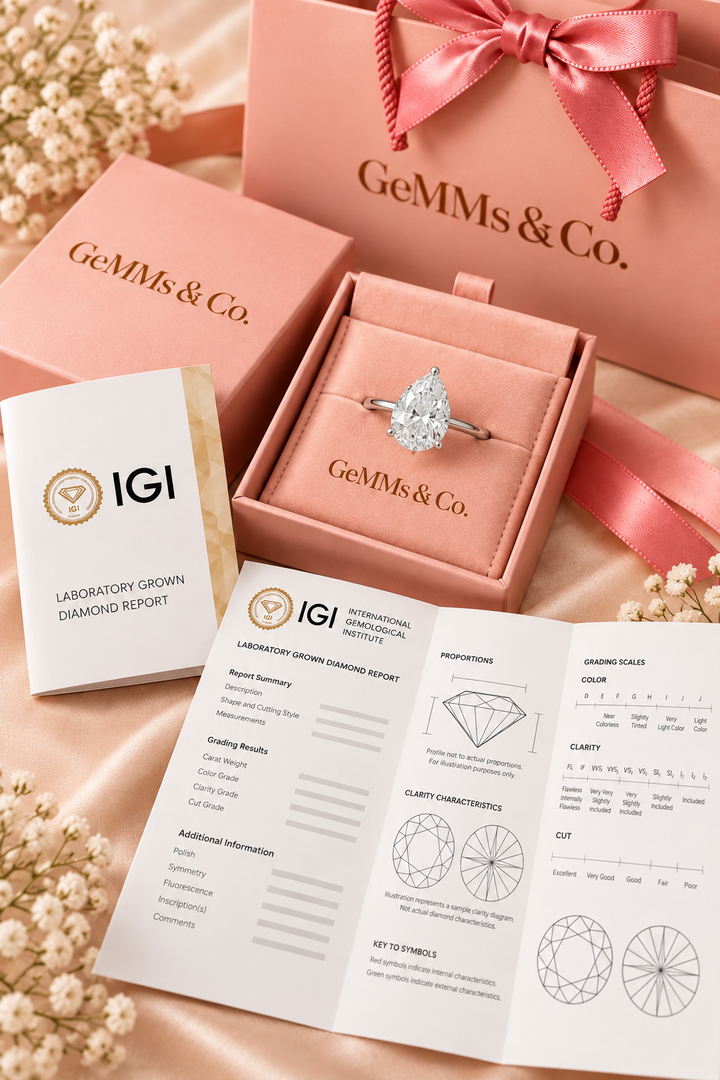 18ct White Gold 3.00ct Pear Cut Lab Grown Diamond Ring - IGI certificate with GeMMs & Co packaging