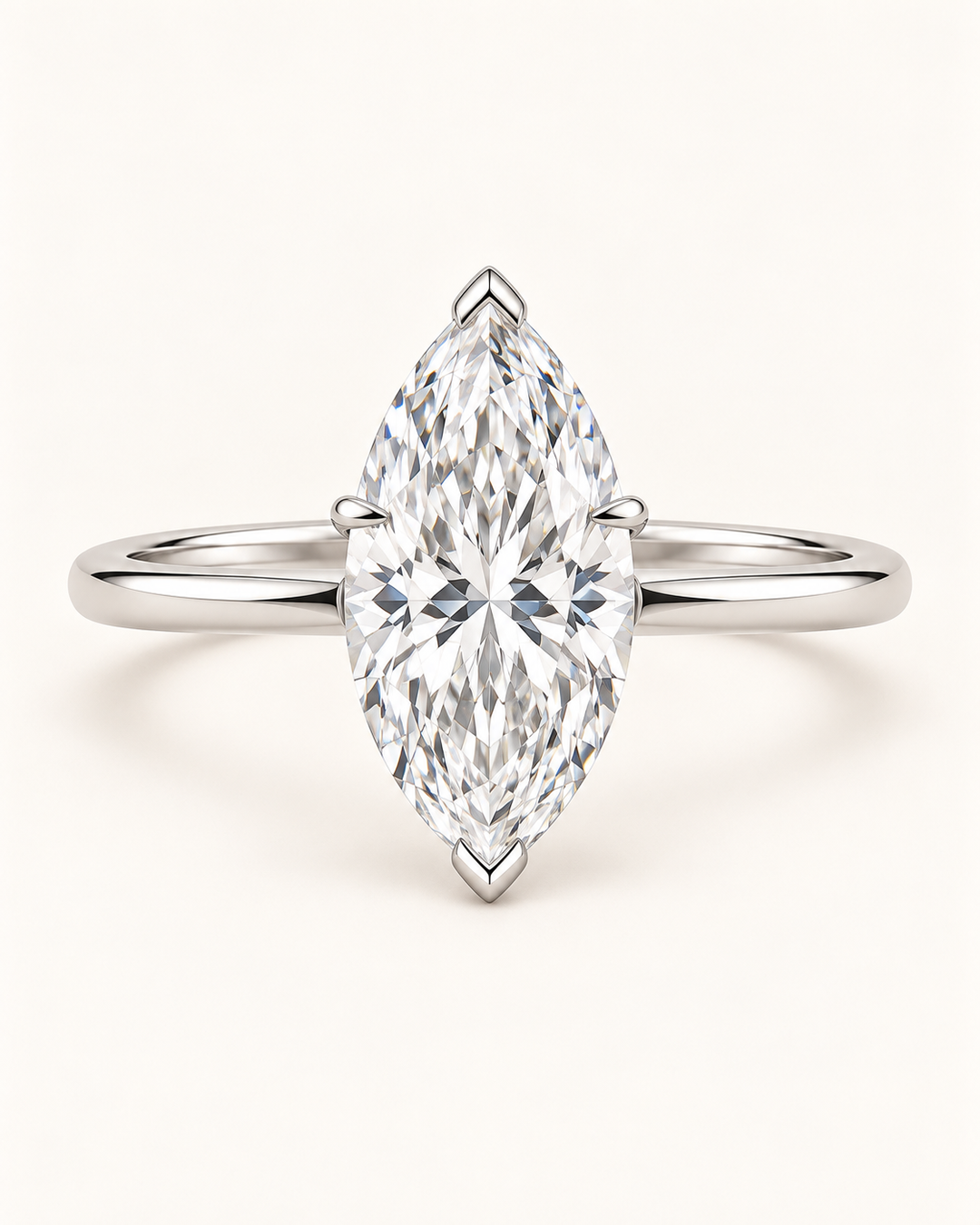 18ct White Gold 1.00ct Marquise Cut Lab Grown Diamond Ring - main cream image