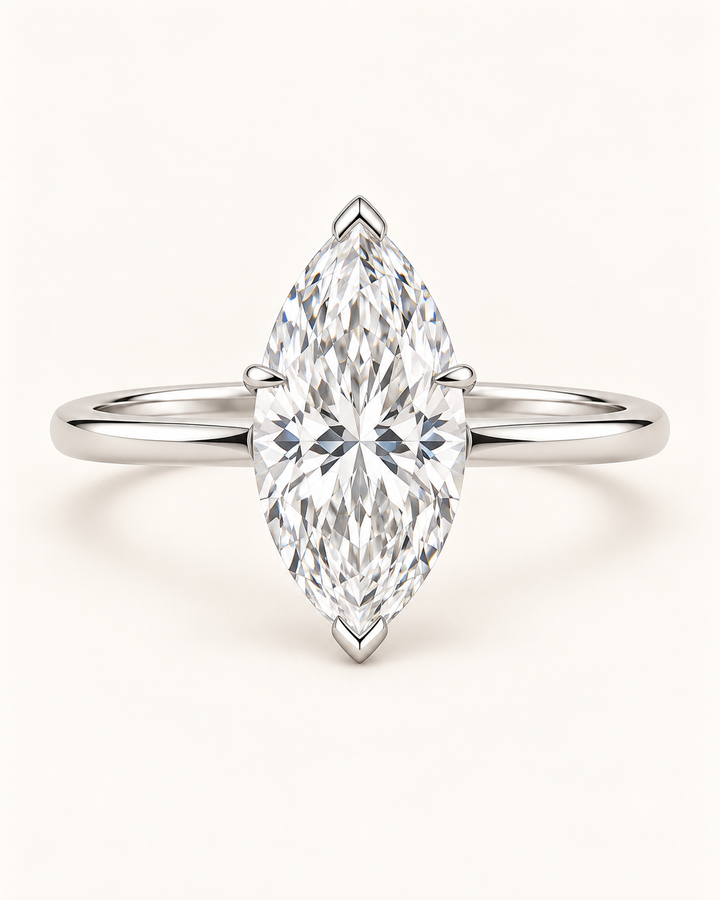 18ct White Gold 1.00ct Marquise Cut Lab Grown Diamond Ring - main cream image