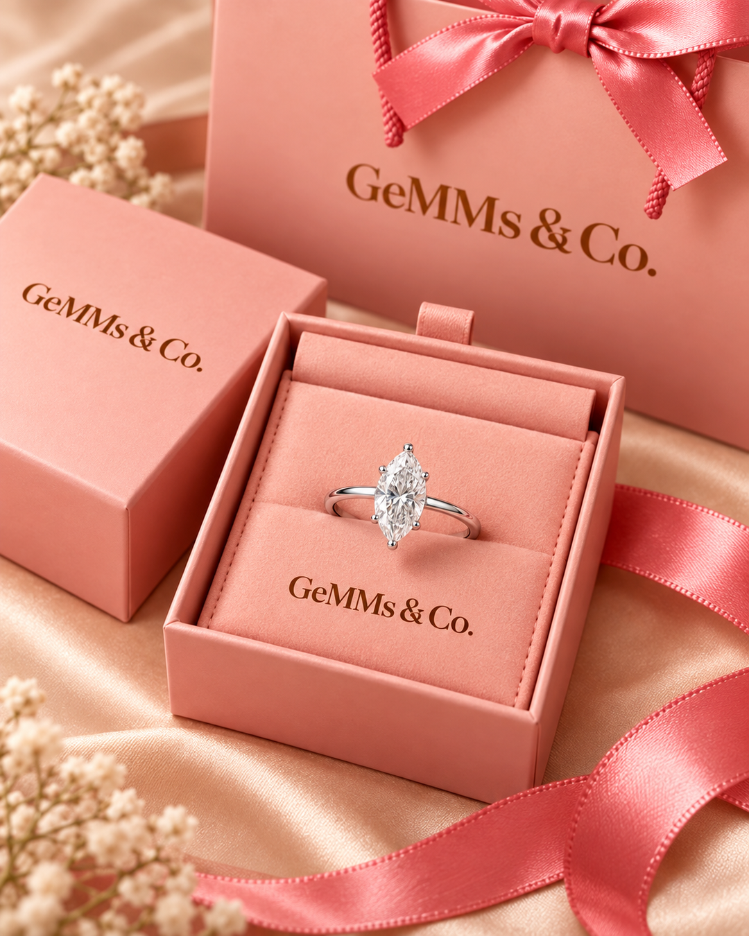18ct White Gold 1.00ct Marquise Cut Lab Grown Diamond Ring - GeMMs & Co packaging