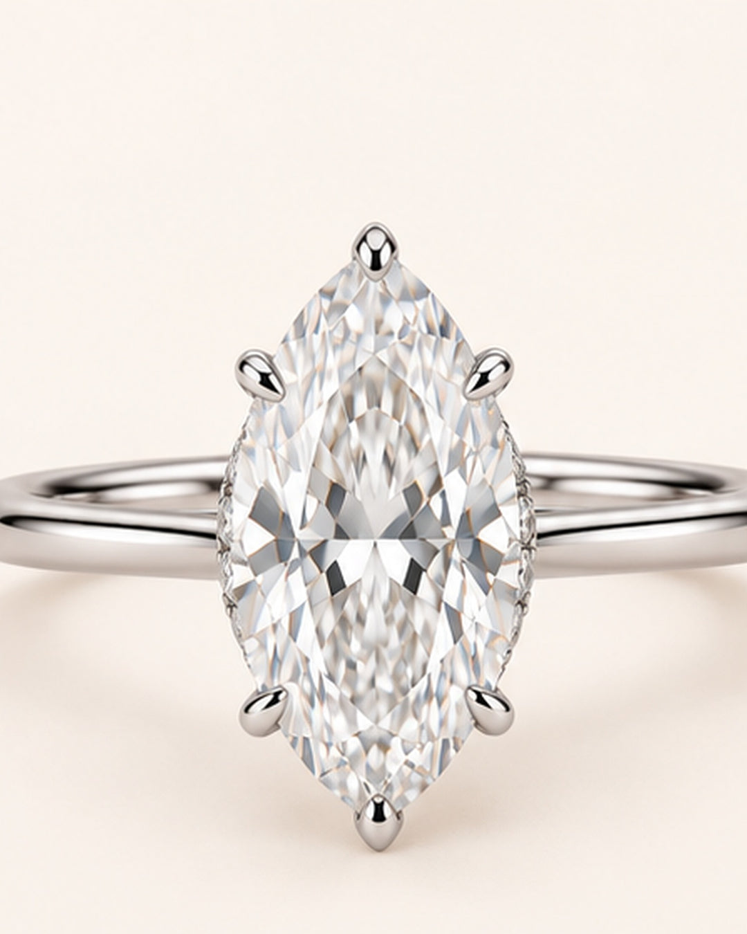 18ct White Gold 2.00ct Marquise Cut Lab Grown Diamond Ring - main cream image