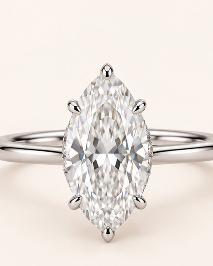 18ct White Gold 2.00ct Marquise Cut Lab Grown Diamond Ring - main cream image