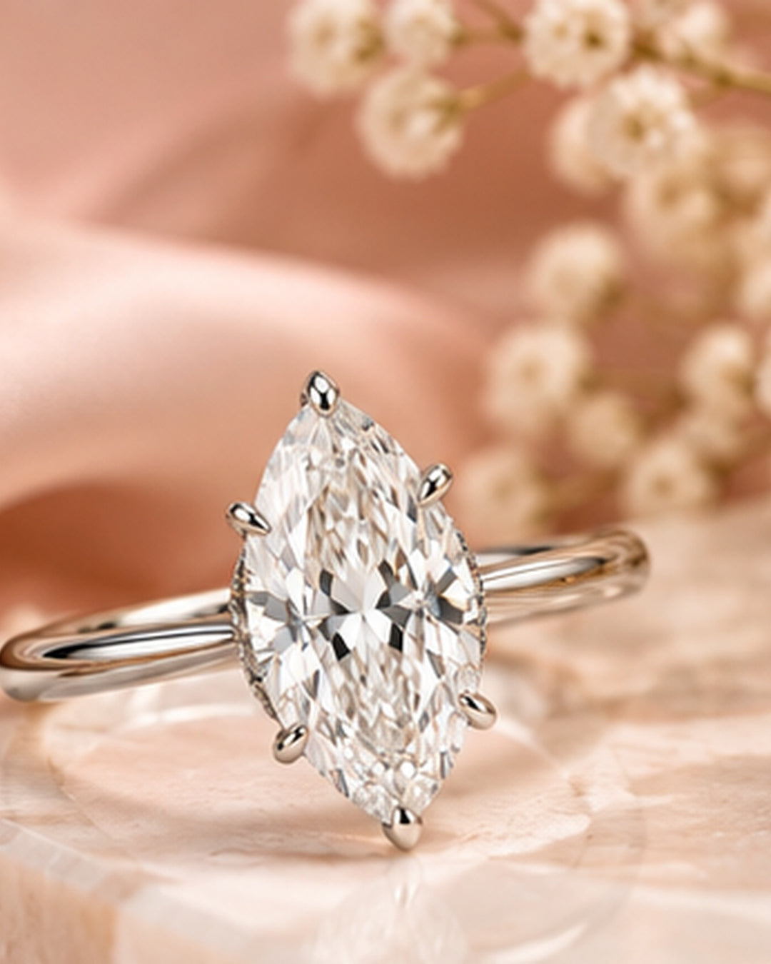 18ct White Gold 2.00ct Marquise Cut Lab Grown Diamond Ring - styled image