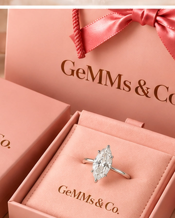 18ct White Gold 2.00ct Marquise Cut Lab Grown Diamond Ring - GeMMs & Co original packaging