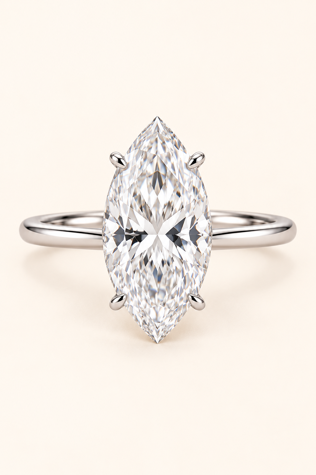 18ct White Gold 3.00ct Marquise Cut Lab Grown Diamond Ring - main cream image