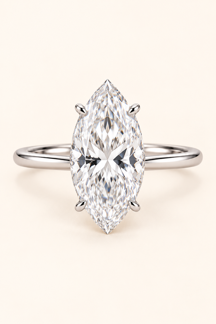 18ct White Gold 3.00ct Marquise Cut Lab Grown Diamond Ring - main cream image