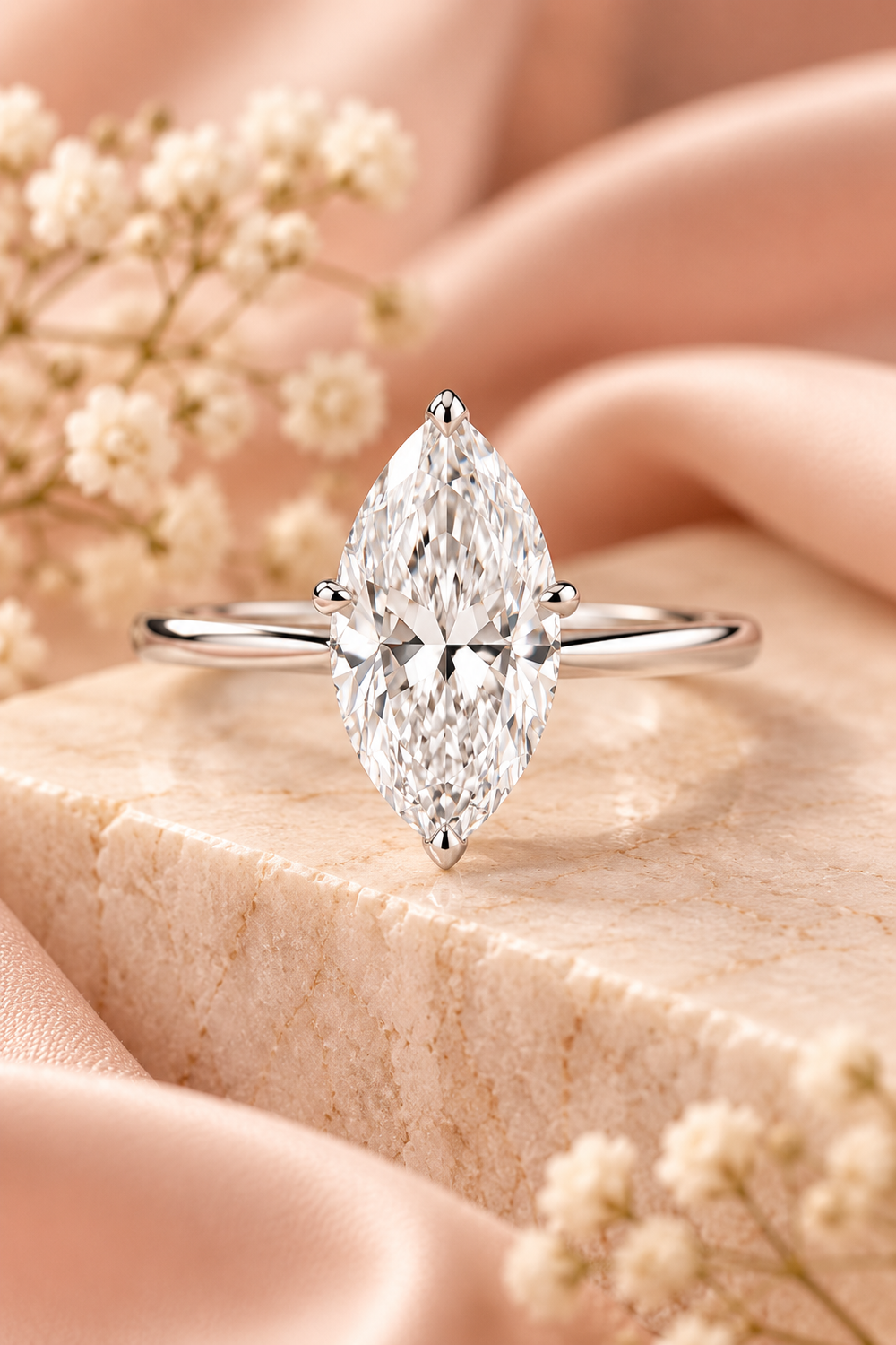 18ct White Gold 3.00ct Marquise Cut Lab Grown Diamond Ring - styled image
