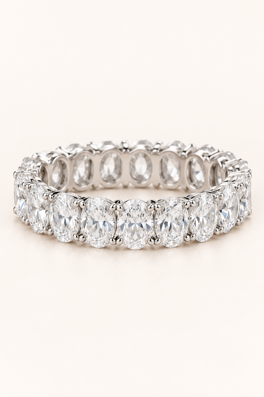 18ct White Gold 7.00ct Oval Cut Lab Grown Diamond Eternity Ring - main cream image