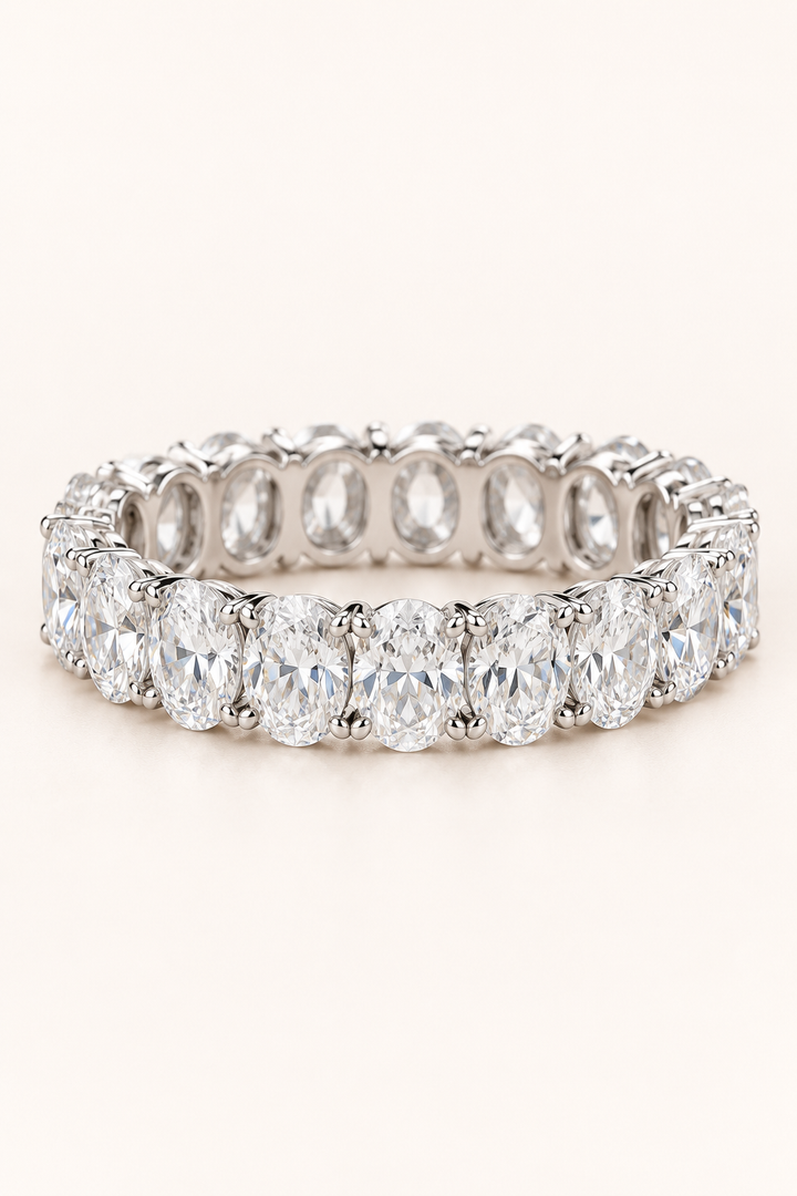 18ct White Gold 7.00ct Oval Cut Lab Grown Diamond Eternity Ring - main cream image