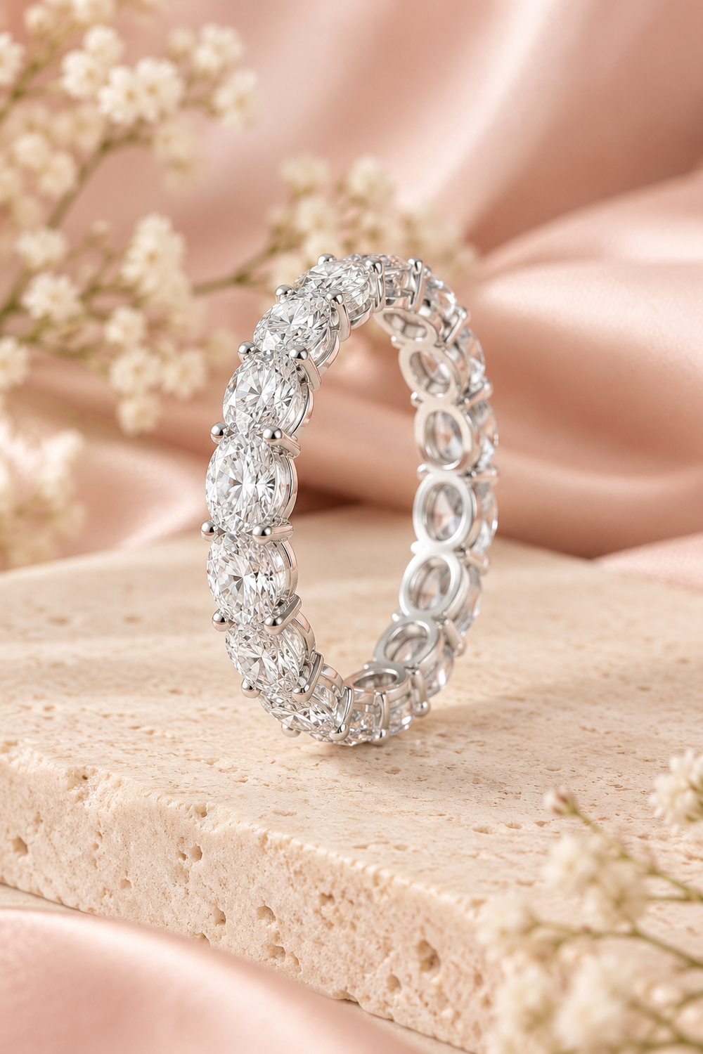 18ct White Gold 7.00ct Oval Cut Lab Grown Diamond Eternity Ring - styled image