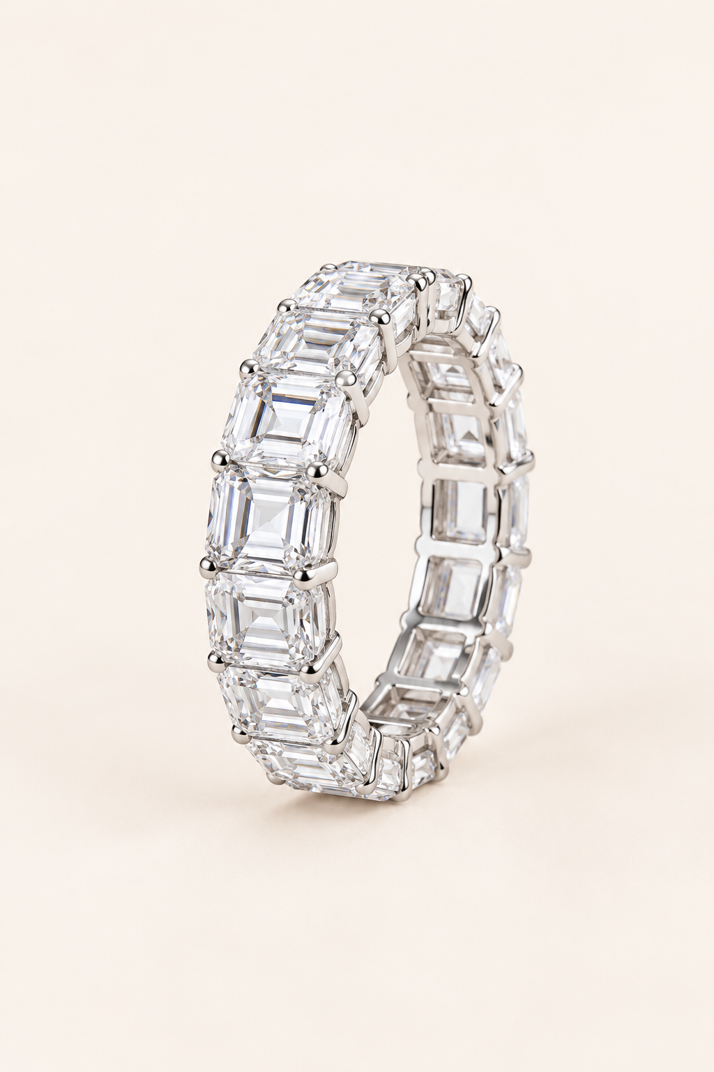 18ct White Gold 6.00ct Emerald Cut Lab Grown Diamond Eternity Ring - main cream image