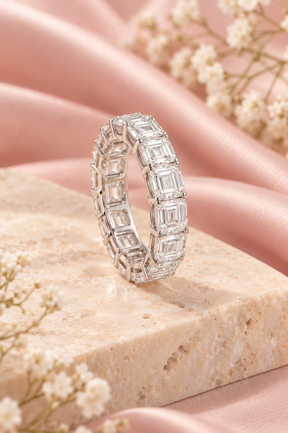 18ct White Gold 6.00ct Emerald Cut Lab Grown Diamond Eternity Ring - styled image