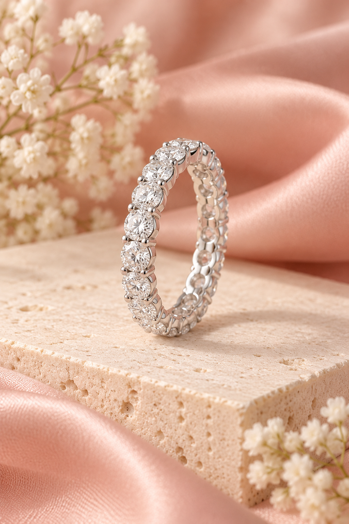 18ct White Gold 7.00ct Brilliant Cut Lab Grown Diamond Eternity Ring - styled image