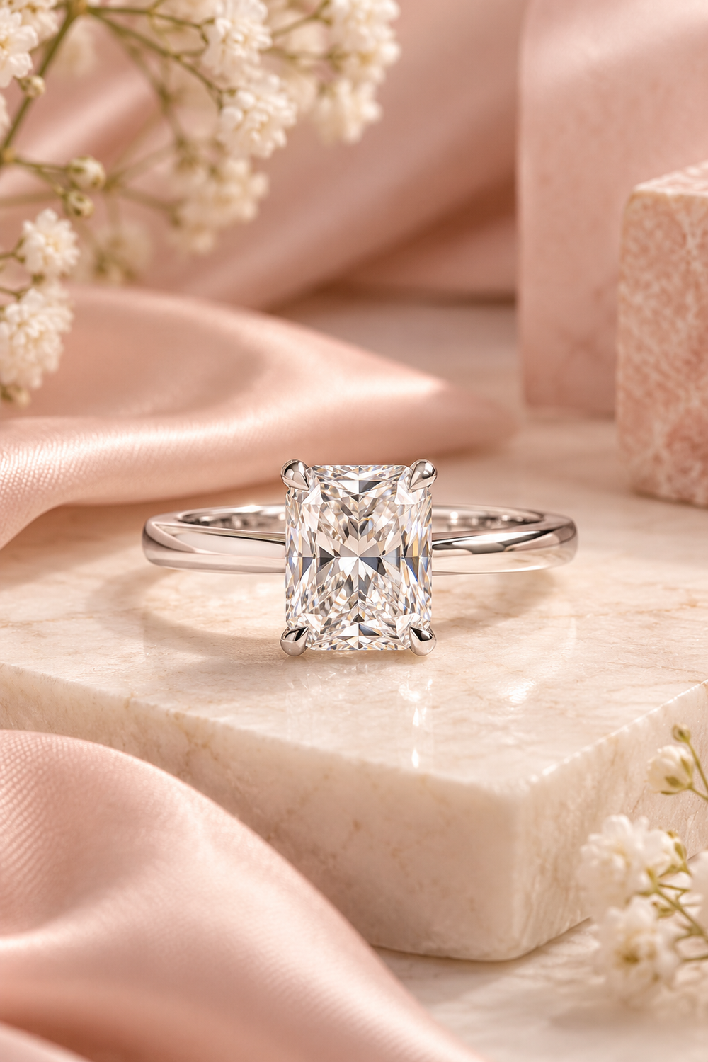 18ct White Gold 1.00ct Radiant Lab Grown Diamond Ring - styled image