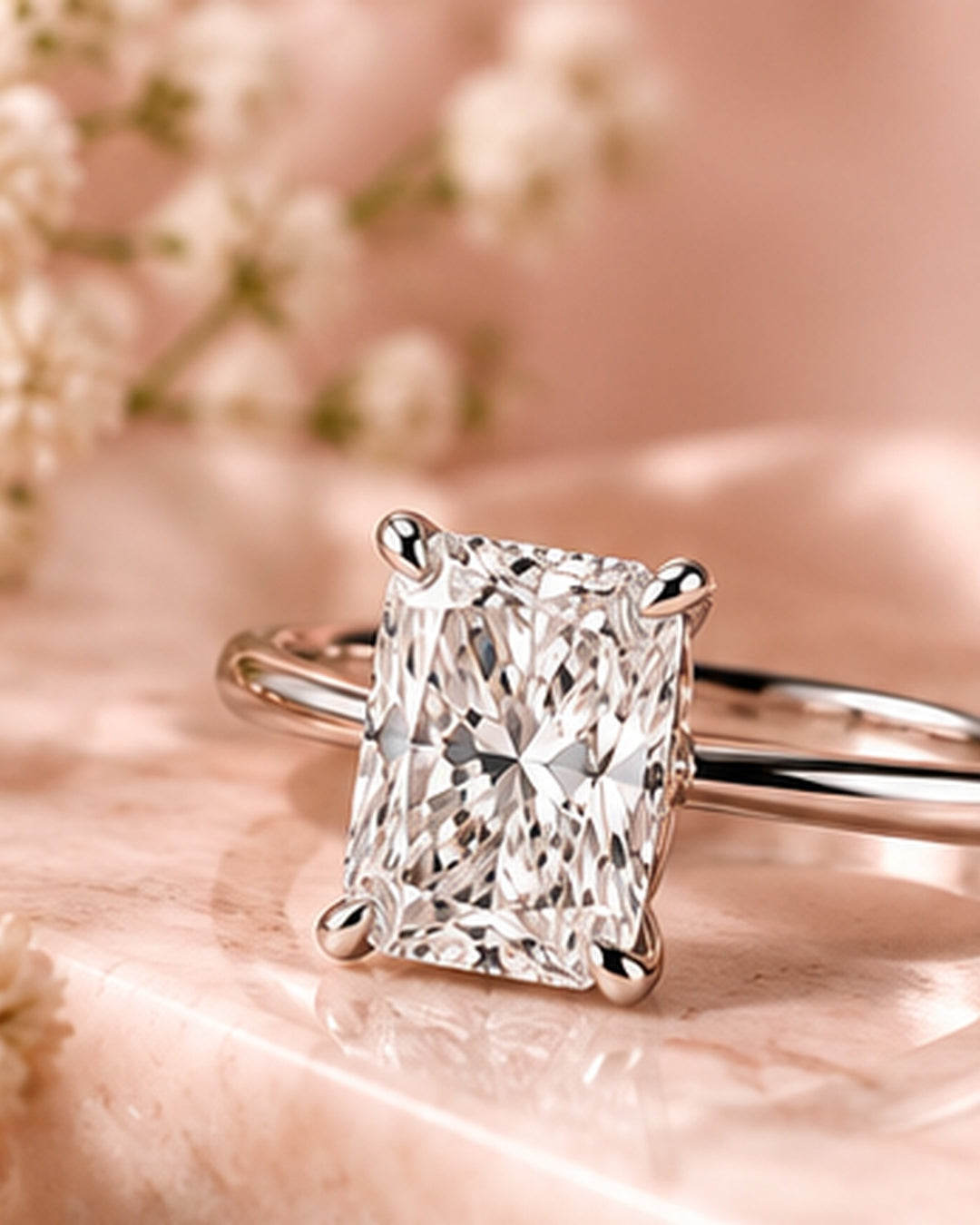 18ct White Gold 2.00ct Radiant Cut Lab Grown Diamond Ring - styled image