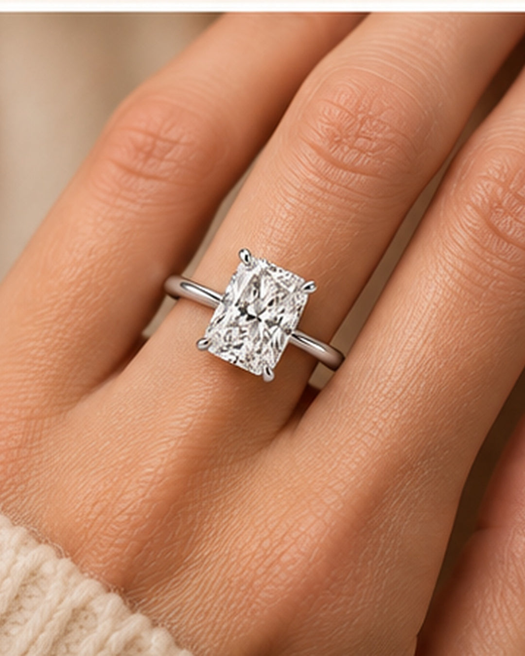 18ct White Gold 2.00ct Radiant Cut Lab Grown Diamond Ring - model hand image