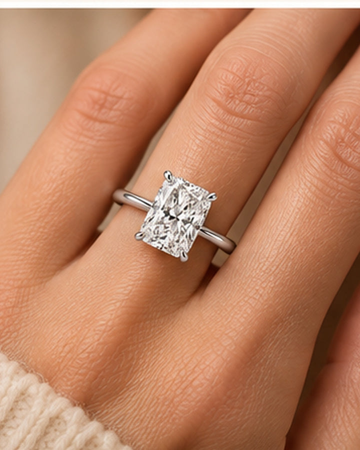 18ct White Gold 2.00ct Radiant Cut Lab Grown Diamond Ring - model hand image