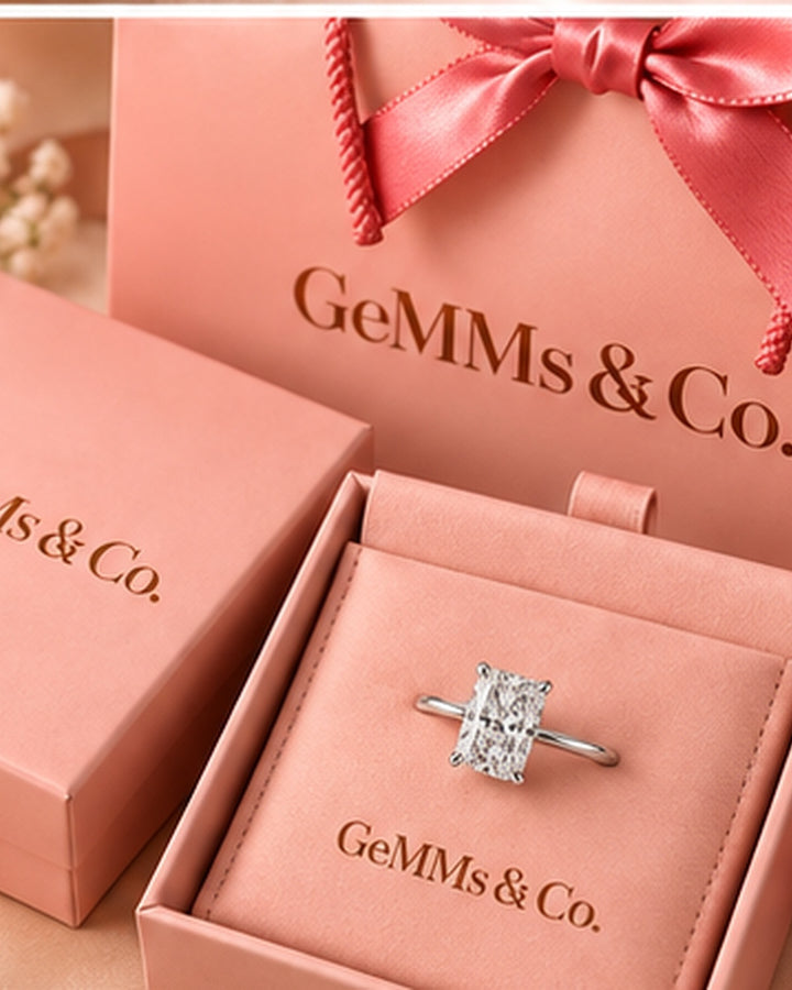 18ct White Gold 2.00ct Radiant Cut Lab Grown Diamond Ring - GeMMs & Co original packaging