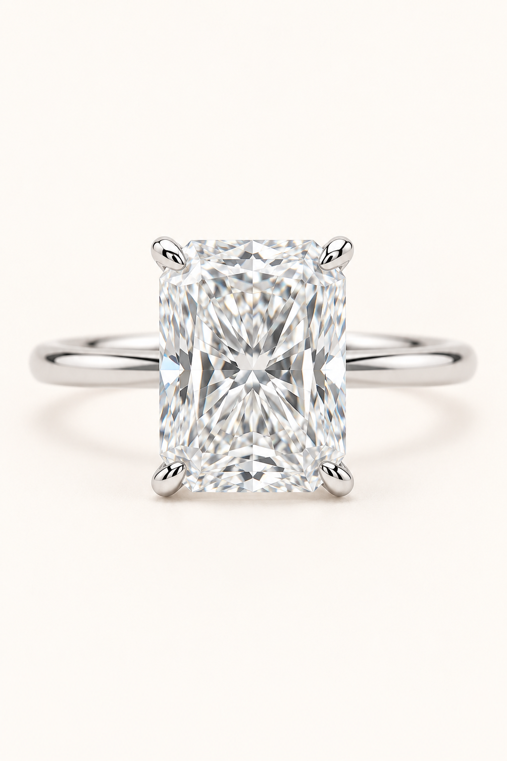 18ct White Gold 3.00ct Radiant Cut Lab Grown Diamond Ring - main cream image