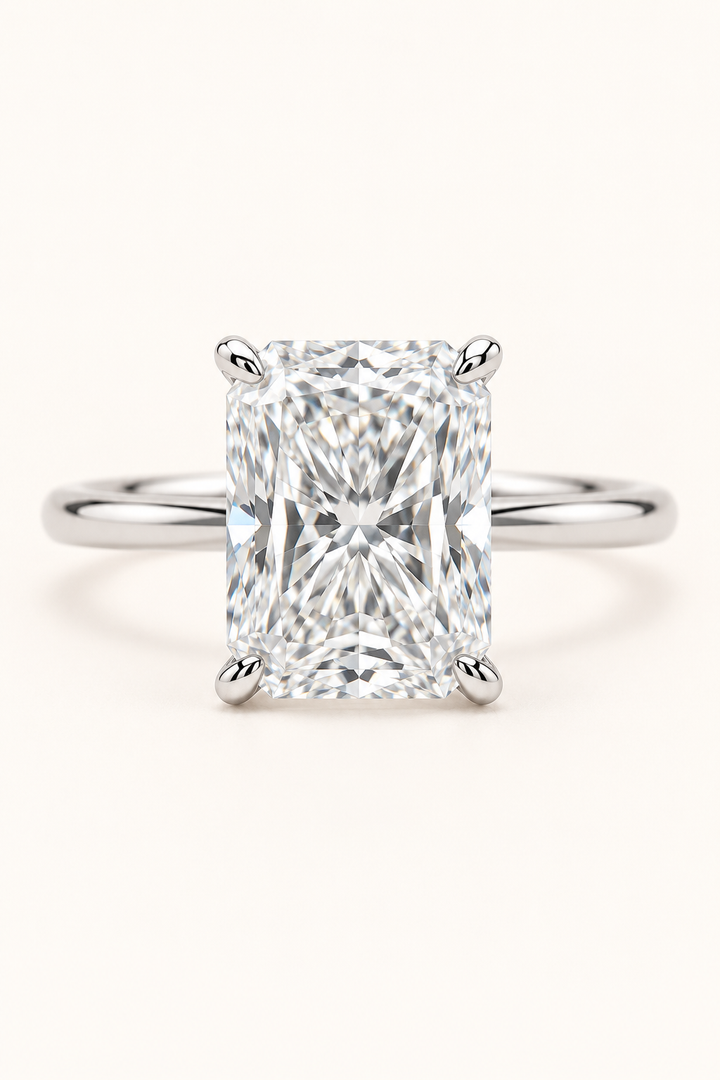 18ct White Gold 3.00ct Radiant Cut Lab Grown Diamond Ring - main cream image