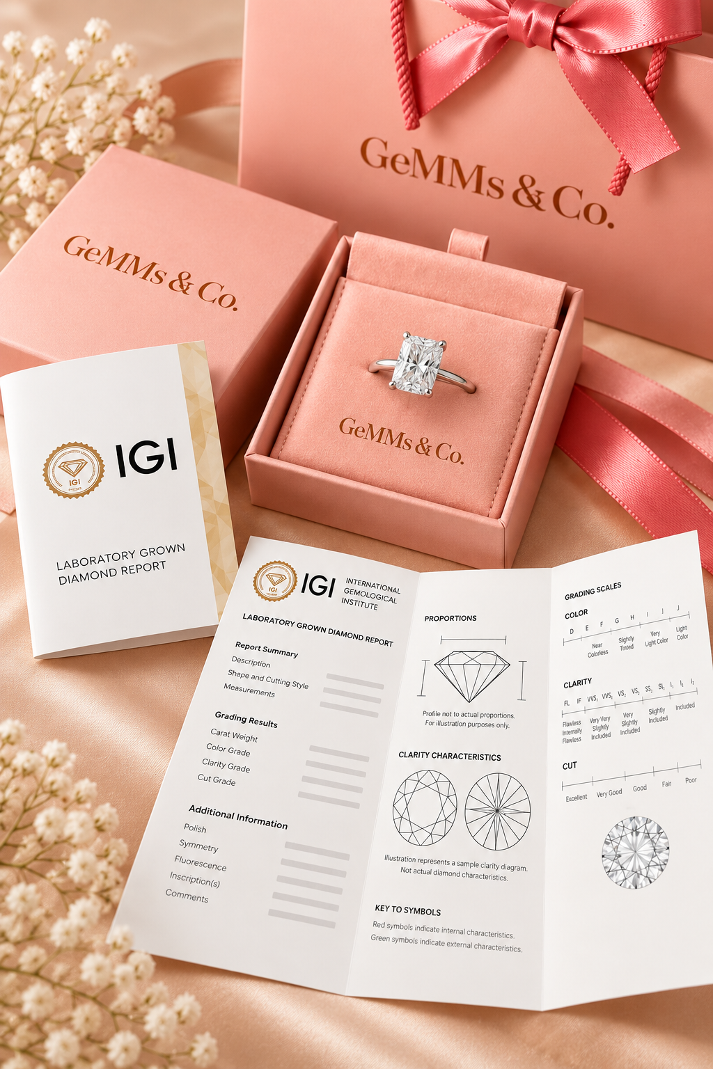 18ct White Gold 3.00ct Radiant Cut Lab Grown Diamond Ring - IGI certificate with GeMMs & Co packaging