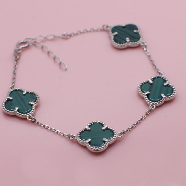 Lucky Four Leaf Clover Green Bracelet In Silver