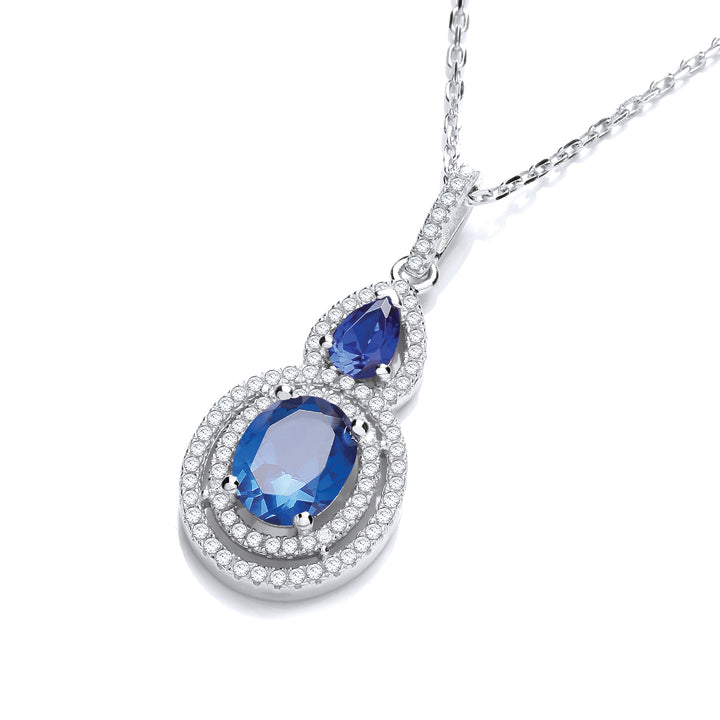 Micro Pave' Sapphire  Blue / Ruby Red  & White CZ Necklace In Silver