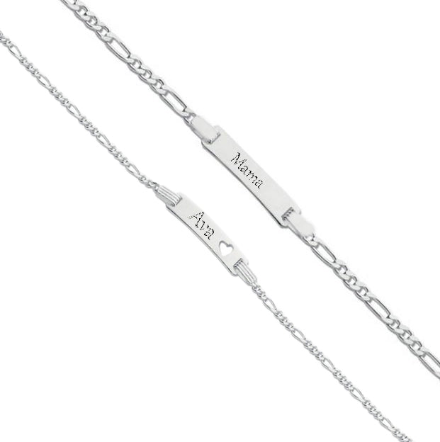 Mummy And Baby ID Personalised Free Engraving Bracelet In Silver