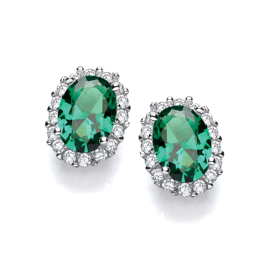 green emerald stud earring silver