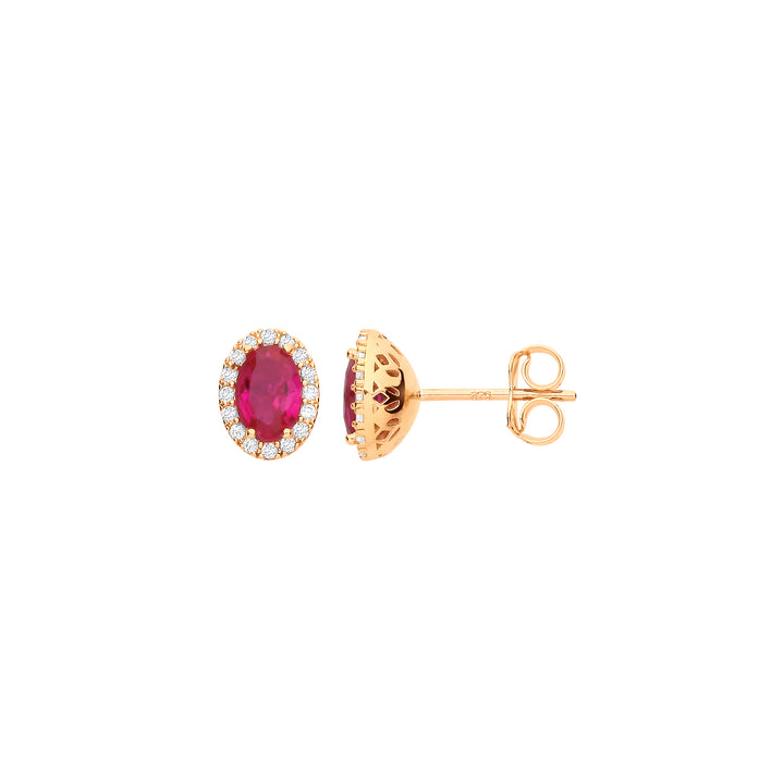 Oval Sapphire Blue /Ruby Red CZ Stud Earrings In 9ct Yellow Gold
