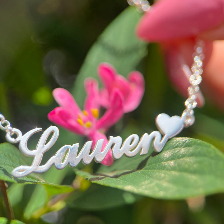Personalised Heart Nameplate Necklace in Silver