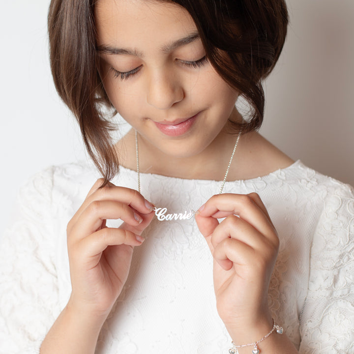 Handcrafted Personalised Nameplate Carrie Necklace in Silver