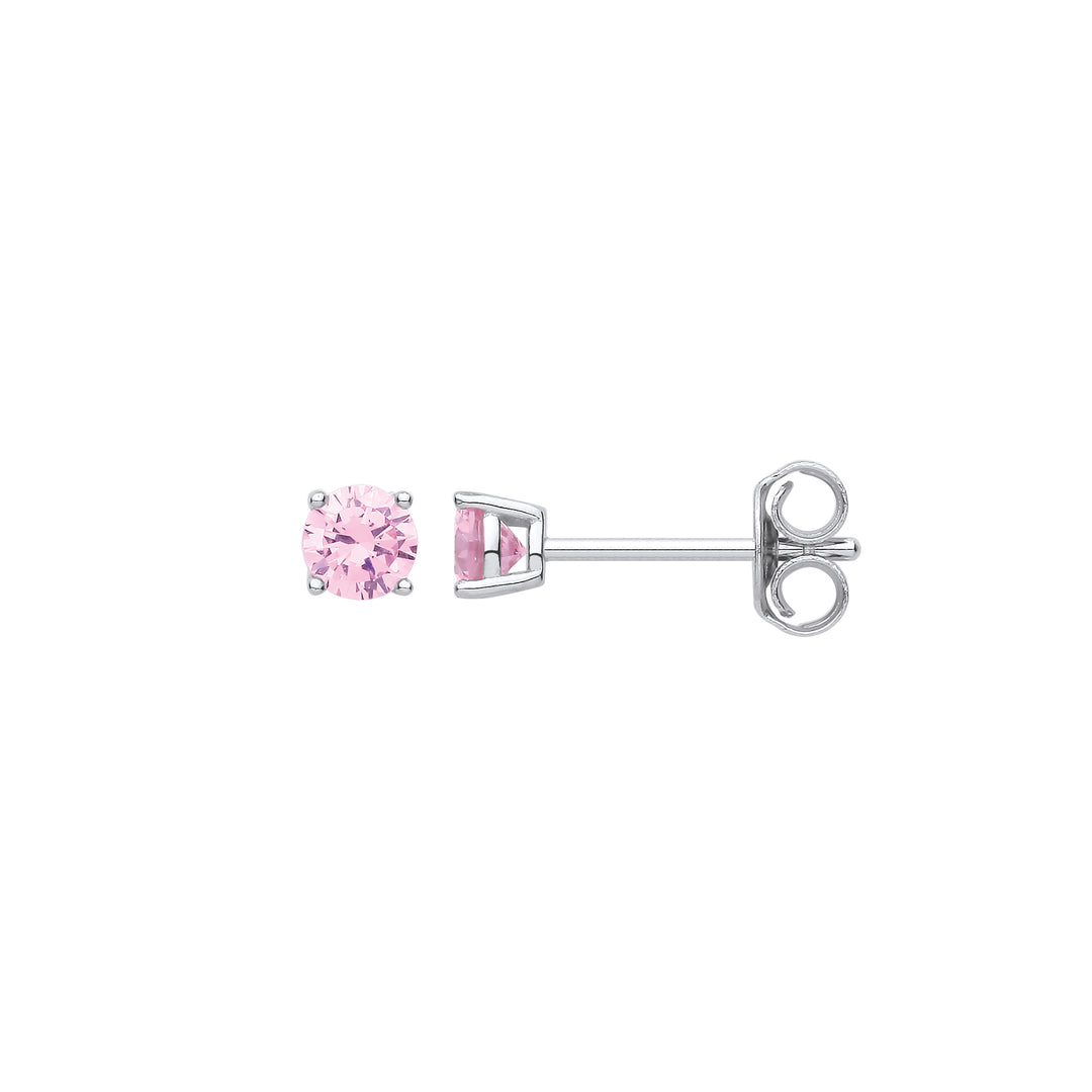 solitaire  silver stud pink earring