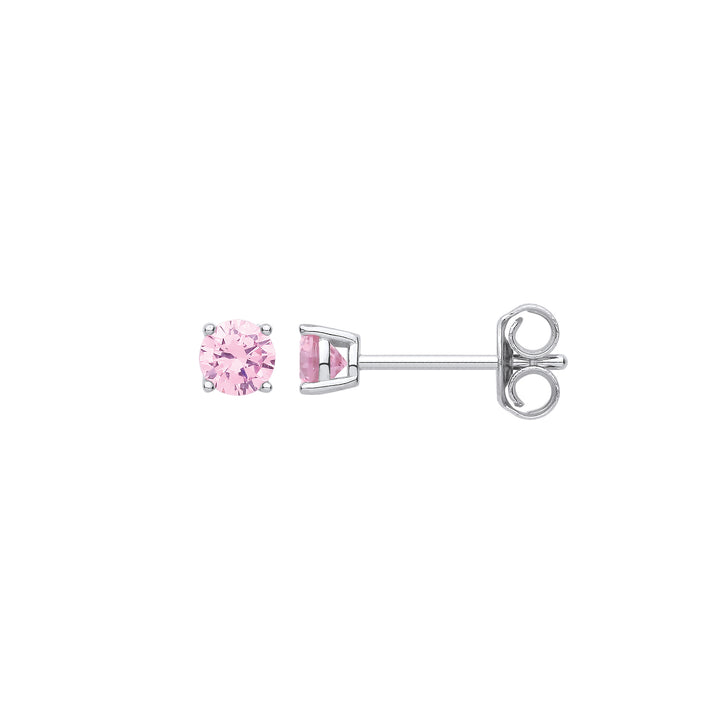 solitaire  silver stud pink earring