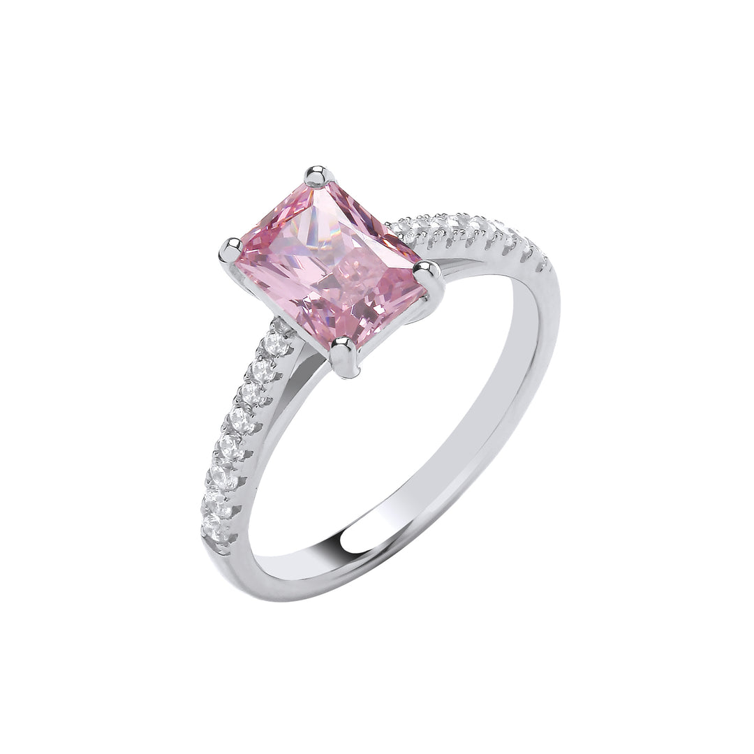 Emerald Cut Solitaire & Clear Crystal Ring in Silver