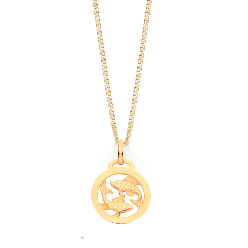 Round Zodiac Pendant Necklace in 9ct Gold