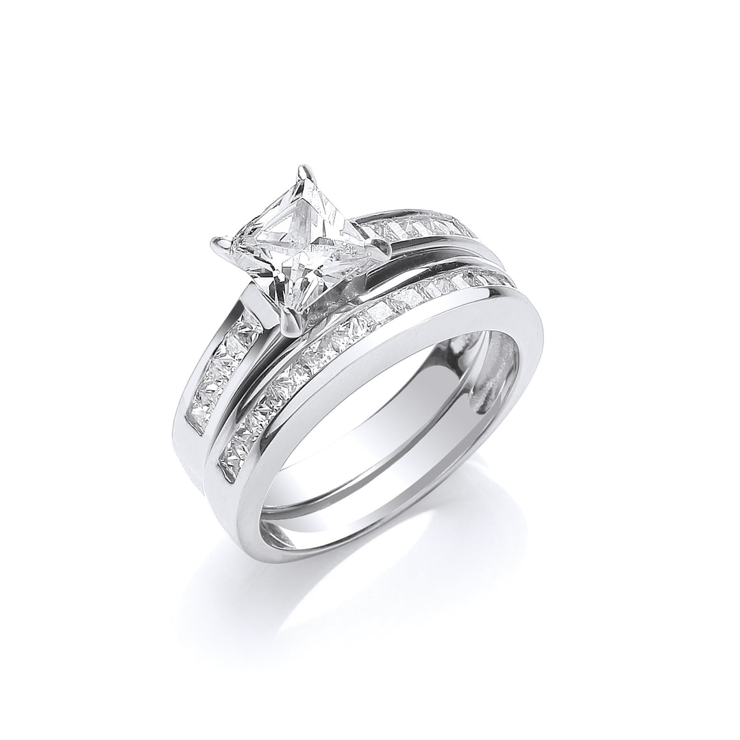 princess cut wedding silver ring gift for her 