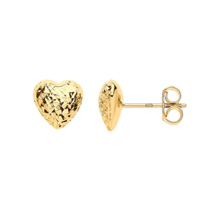 Puffed Heart Stud Earrings In 9ct Gold