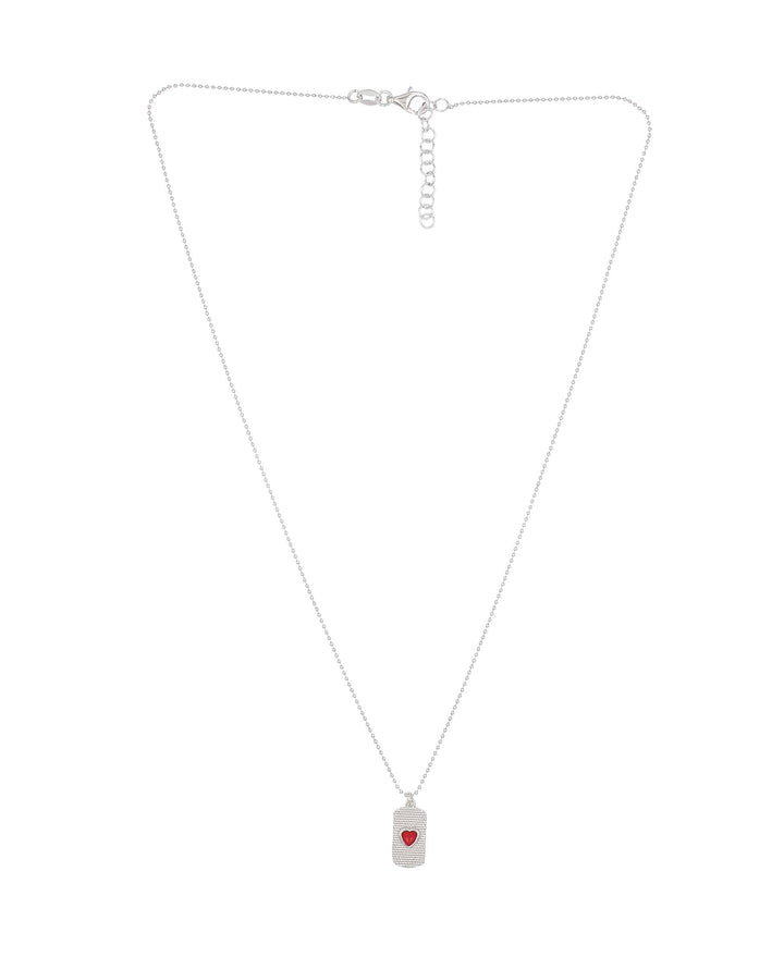 Red Heart Dog Tag Pendant Necklace in Silver