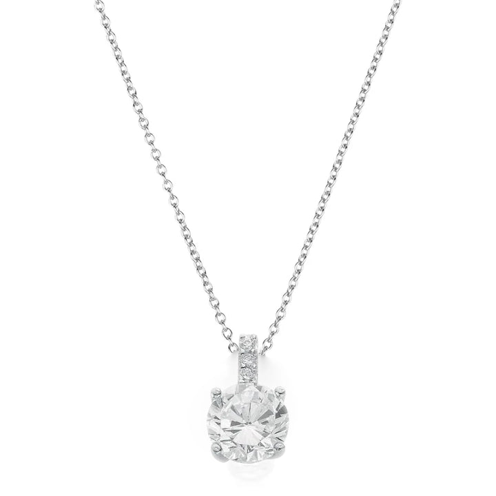 Round Crystal Solitaire Pendant Necklace in Silver