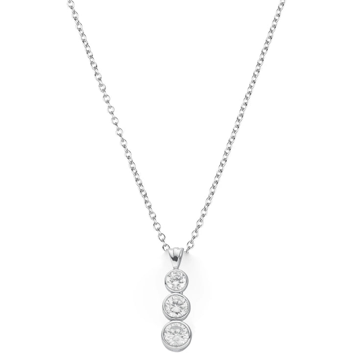 Round Crystal Trilogy Drop Pendant Necklace in Silver