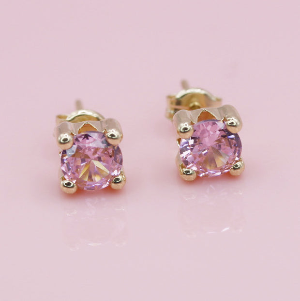 Round 5mm Green/ Pink CZ Stud In 9ct Y/G