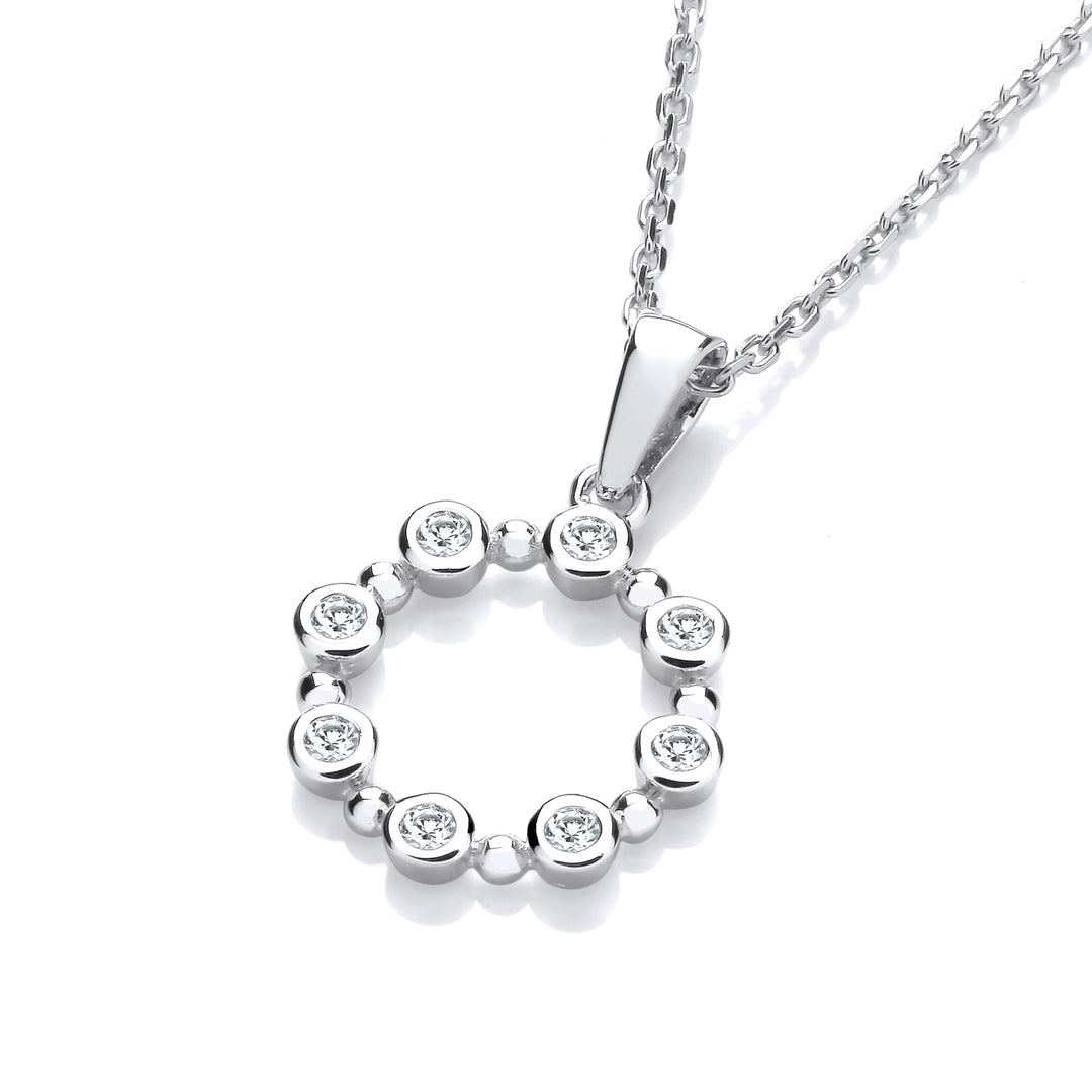 Rubover CZs Circle Pendant Necklace In Silver