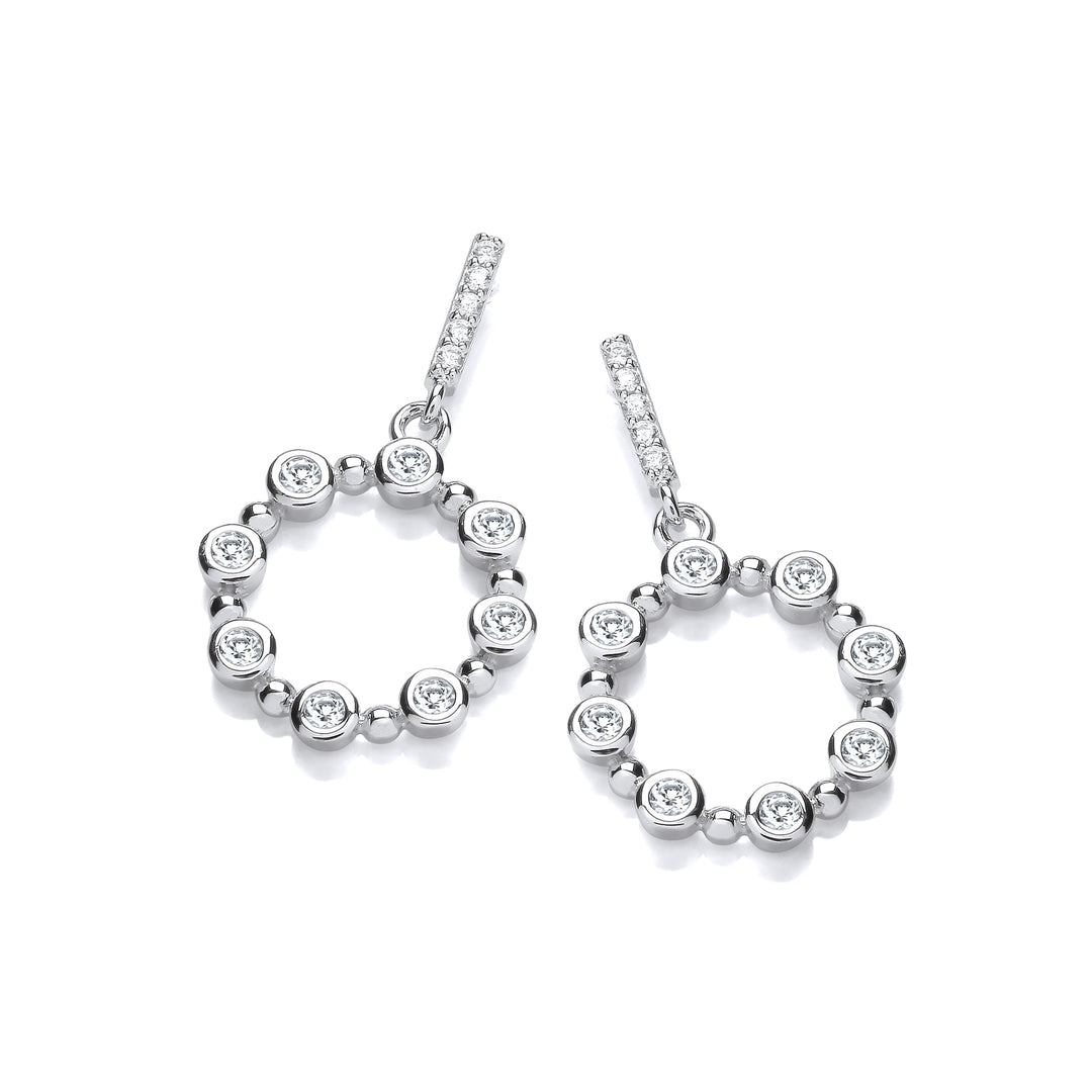 Rub over CZs  Crystal Circle of Life Drop Earrings In Silver