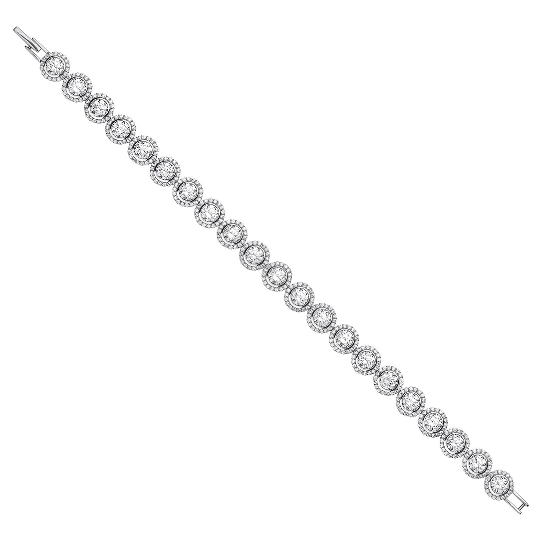 Rubover Round Crystal Halo Style Tennis Bracelet In Silver