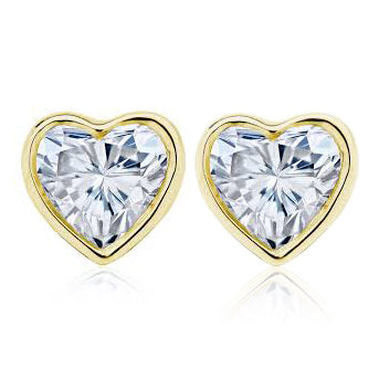 Rubover Set Heart Shaped Cz Studs In 9ct Gold