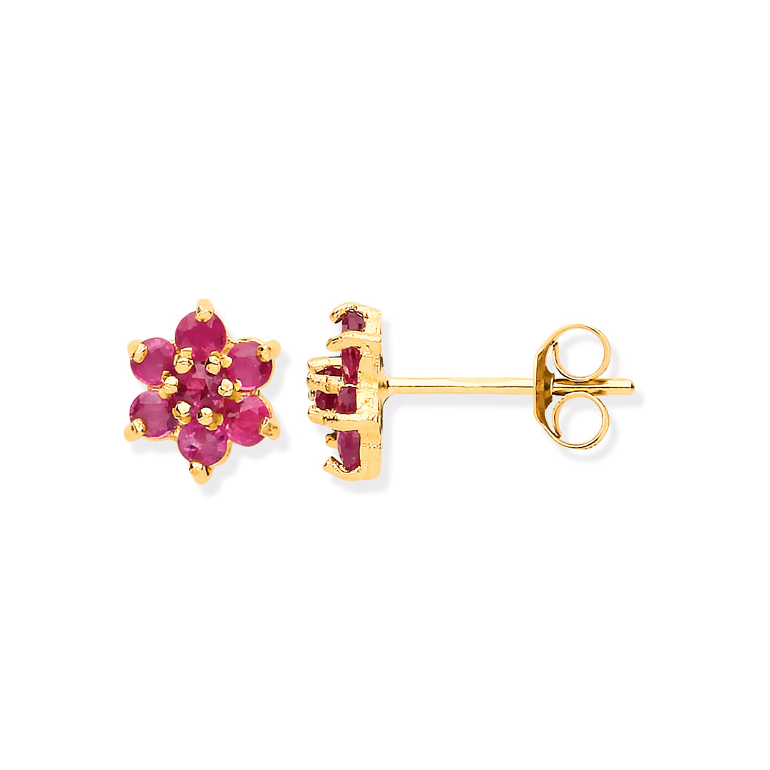 Ruby Flower Studs In 9ct Gold