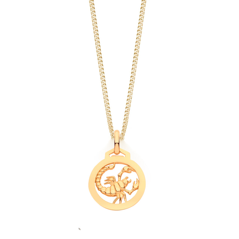 Round Zodiac Pendant Necklace in 9ct Gold