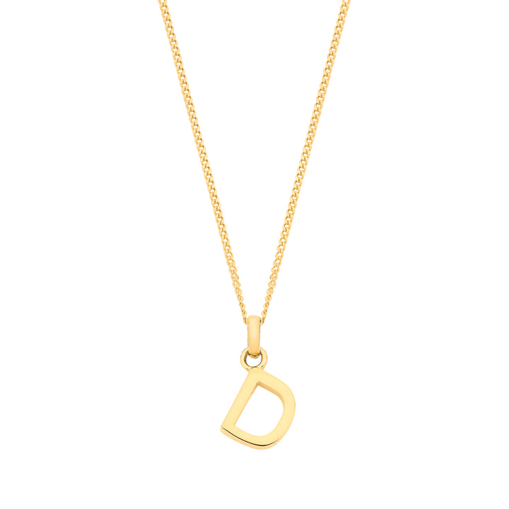 Small Plain INITIAL on 18" Curb Chain  in 9ct Gold