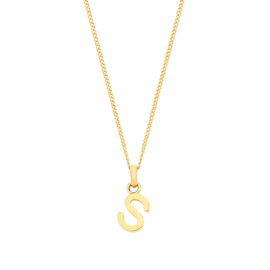 Small Plain INITIAL on 18" Curb Chain  in 9ct Gold